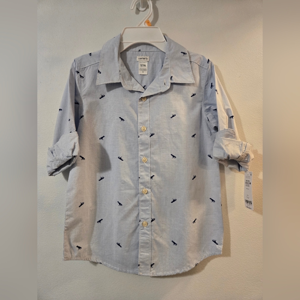 NWT Carter's Long Sleeve Dinosaur Button Down Shirt Size 7